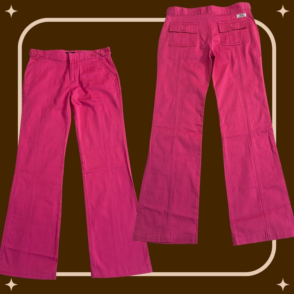 Vintage Y2K Girls 16 Ralph Lauren Pink Chino Bootcut Jeans Pants Cotton